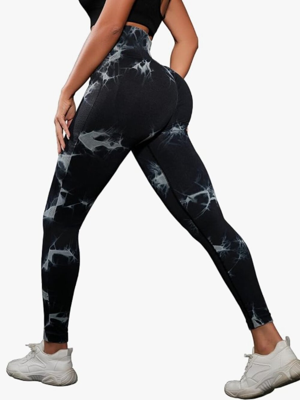 Amazon | Tie Dye Seamless High Waisted Scrunch Workout Leggings - Black